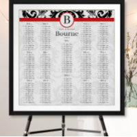 Noir Damask Red Trim Seating Chart Numéros de tabl