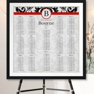 Affiche Noir Damask Red Trim Seating Chart Numéros de tabl
