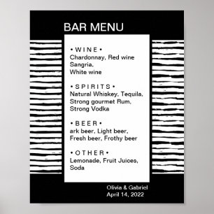 Affiche Noir élégant rayé fantaisie. Menu de bar de mariag