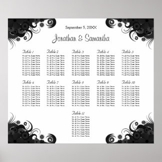 Affiche Noir et blanc 11 Tables Mariages Cartes de sièges
