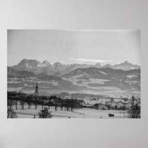 Affiche Noir et blanc 1968 Allemagne ville d'hiver Bavière