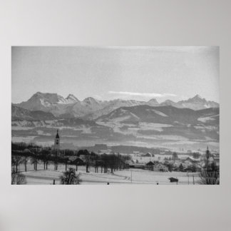 Affiche Noir et blanc 1968 Allemagne ville d'hiver Bavière