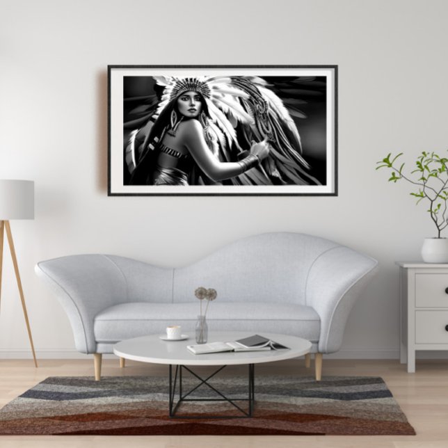 Affiche Noir et blanc Belle Indienne femme Monochrome (Créateur téléchargé)