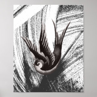 Affiche Noir et blanc, dessin de gribouillis d'un oiseau