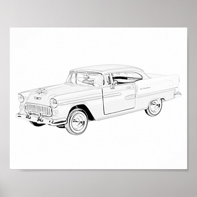 Affiche Noir et blanc Deux tons 1955 Chevy Bel Air (Devant)