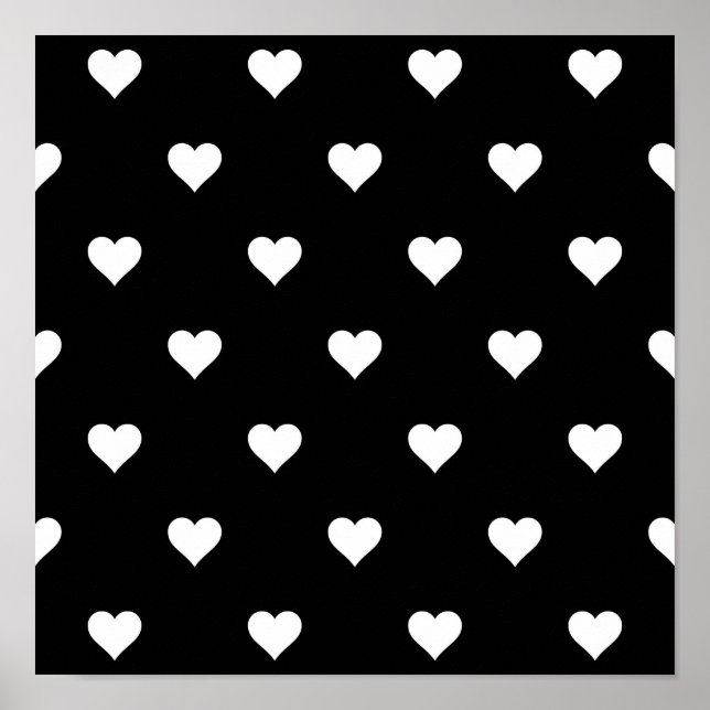 Affiche Noir et blanc mignon Motif de coeur simple (Devant)