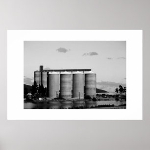 Affiche Noir Et Blanc Monochrome Grain Rural Silos