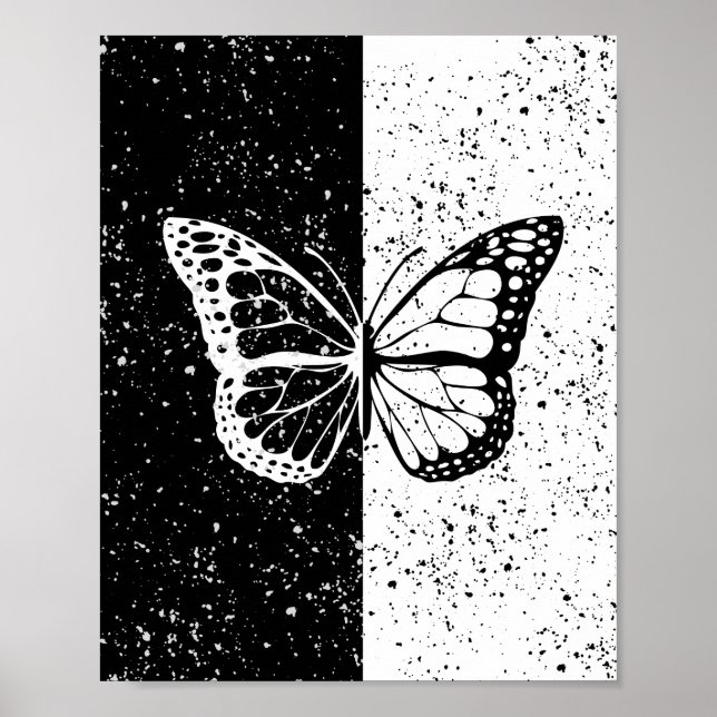 Affiche Noir et Blanc Nuit de Jour Élégant Papillon Joli (Devant)