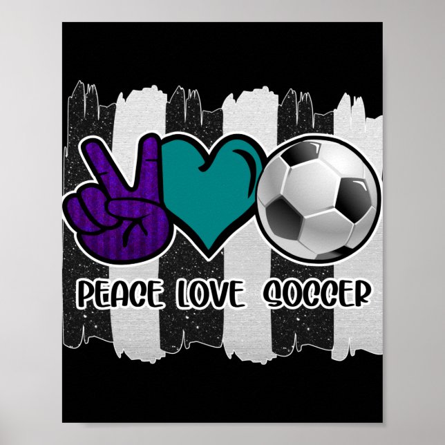 Affiche Noir et blanc Striped Peace Love Soccer (Devant)
