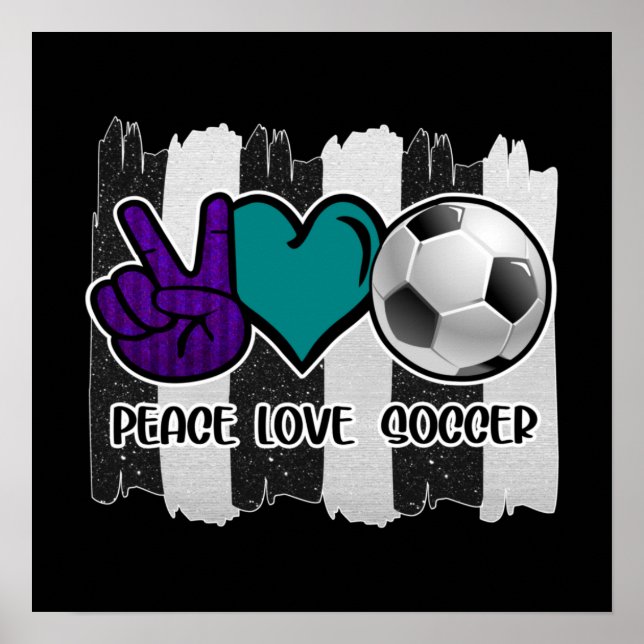 Affiche Noir et blanc Striped Peace Love Soccer (Devant)