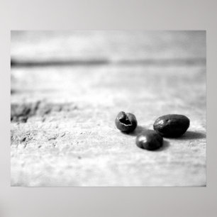 Affiche Noir et blanc Trois grains de café entiers foncés
