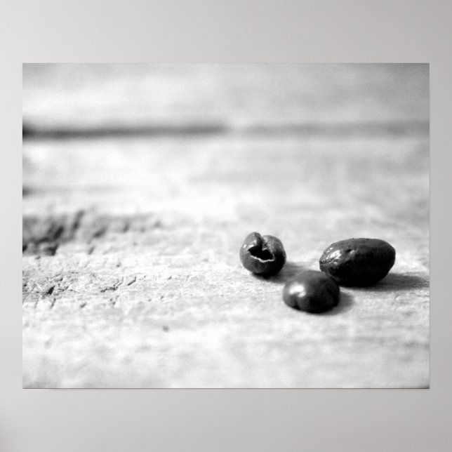 Affiche Noir et blanc Trois grains de café entiers foncés  (Devant)