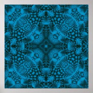 Affiche Noir et bleu Vintage Bleu Fractal Kaleidoscope