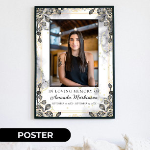 Affiche Noir et Or Floral Marbre Souvenir Funéraire