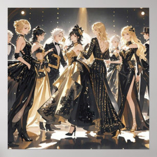 Affiche Noir et or, Luxe riche, style Moulin rouge