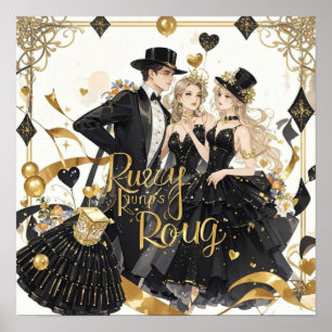 Affiche Noir et or, Luxe riche, style Moulin rouge