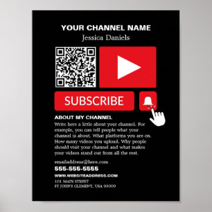 Affiche Noir et rouge élégant - QR Code, Youtube - Vlogger