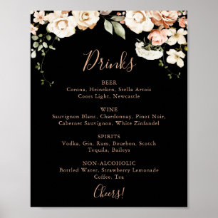 Affiche Noir Formal Royal Floral Mariage Boissons Menu Sig