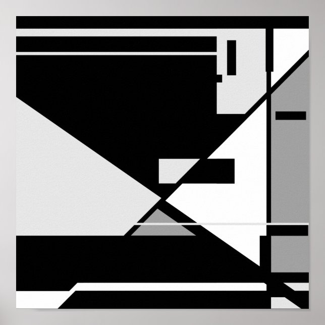 Affiche Noir gris blanc "homme assis" conception géométriq (Devant)