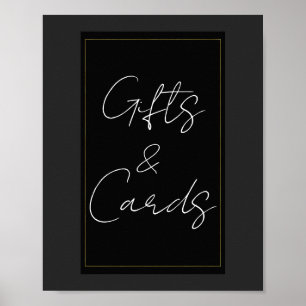 Affiche Noir Gris Or Moderne Panneau de Cadeaux et Cartes