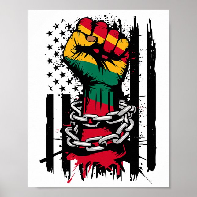 Affiche Noir Histoire Mois Poing Drapeau Américain Drapeau (Devant)