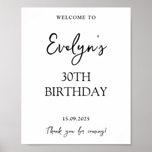 Affiche Noir manuscrit moderne 30e anniversaire Bienvenue