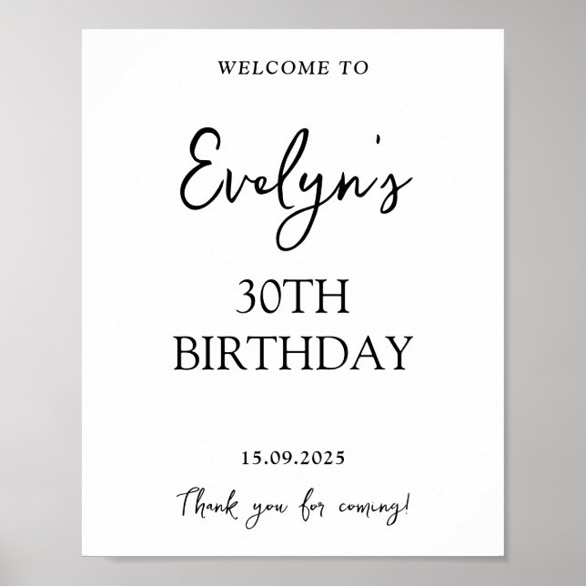 Affiche Noir manuscrit moderne 30e anniversaire Bienvenue (Devant)