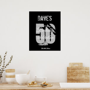 Affiche Noir moderne N'importe quel âge 50 Anniversaire Ac