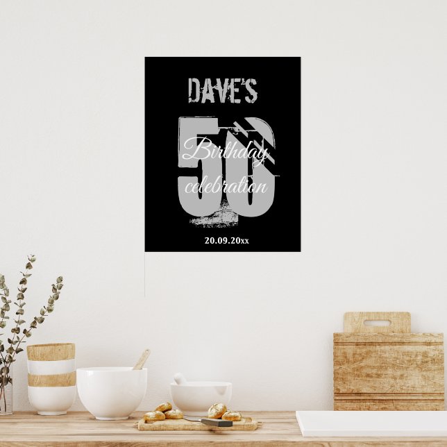 Affiche Noir moderne N'importe quel âge 50 Anniversaire Ac (Cuisine)