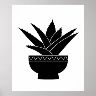 Affiche Noir nordique Blanc Minimaliste Agave Cactus Plant