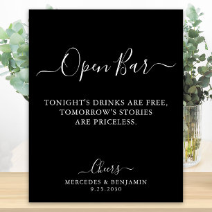 Affiche Noir Open Bar Calligraphie Mariage personnalisé