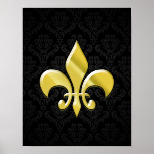 Affiche Noir/or Damask Fleur de Lis