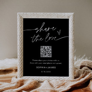 Affiche NOIR Partagez l'Amour Mariage Code QR de Photo
