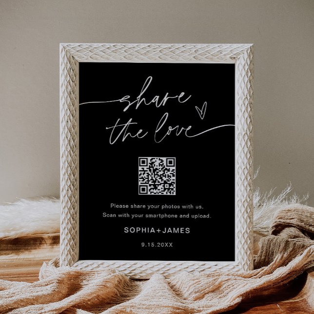 Affiche NOIR Partagez l'amour Mariage Photo Code QR (Créateur téléchargé)