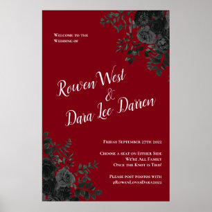 Affiche Noir rouge Rose gothique Élégant mariage