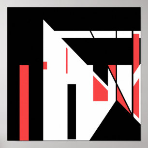 Affiche Noir rouge sur blanc MCM style design géométrique