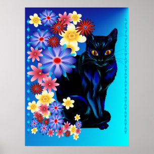 Affiche noire de Kitty de jardin