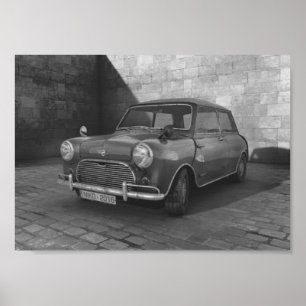 Affiche noire et blanche vintage de Mini Cooper