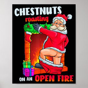 Affiche Noix de poitrine qui rôtissent drôle sale Père Noë
