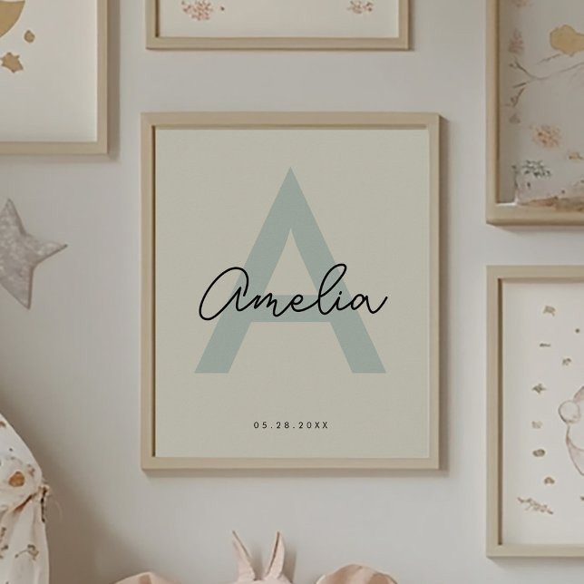 Affiche Nom bébé personnalisé Nursery Monogramme Lettre po (Créateur téléchargé)