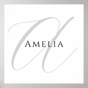 Affiche Nom Chic Monogramme Lettre Initiale Calligraphie 