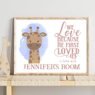 Affiche Nom Christian Cute Baby Giraffe Bible Citation