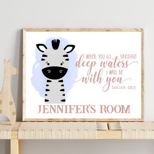 Affiche Nom Christian Cute Baby Zebra Bible Citation