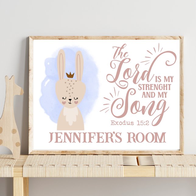 Affiche Nom Christian Cute Bunny Rabbit Bible Citation (Créateur téléchargé)