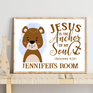 Affiche Nom Christian Cute Woodland Baby Bear Bible Citati