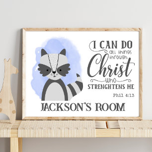 Affiche Nom Christian Cute Woodland Baby Raccoon Citation