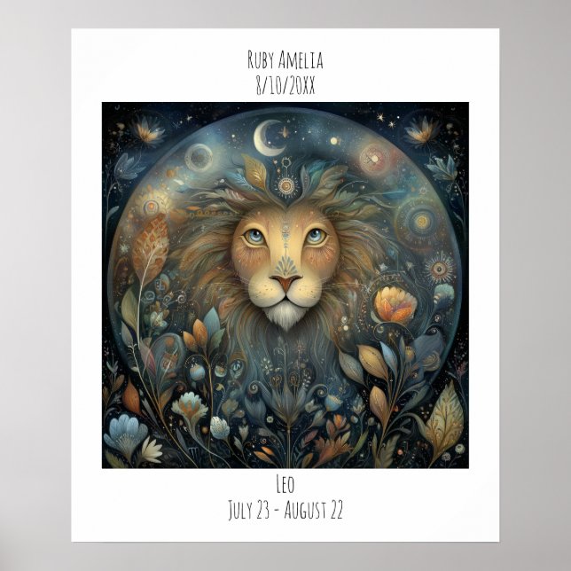 Affiche Nom d'astrologie du zodiaque Léo & Anniversaire (Devant)