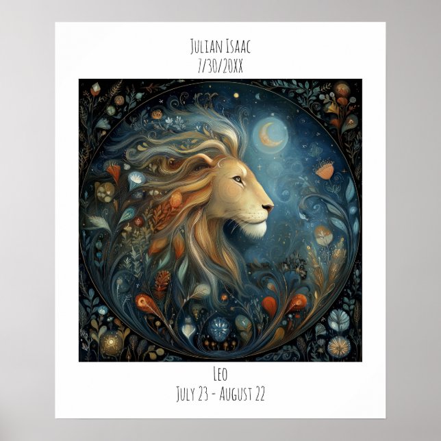 Affiche Nom d'astrologie du zodiaque Léo & Anniversaire (Devant)