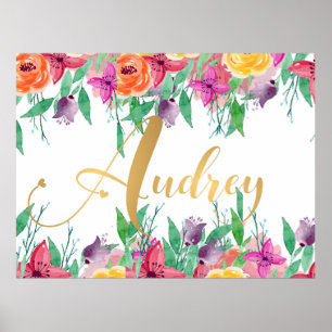 Affiche Nom d'Audrey Signal Typographie florale Calligraph