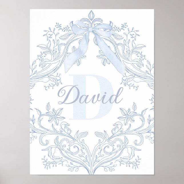 Affiche nom de bébé garçon imprimable bleu crête (Devant)